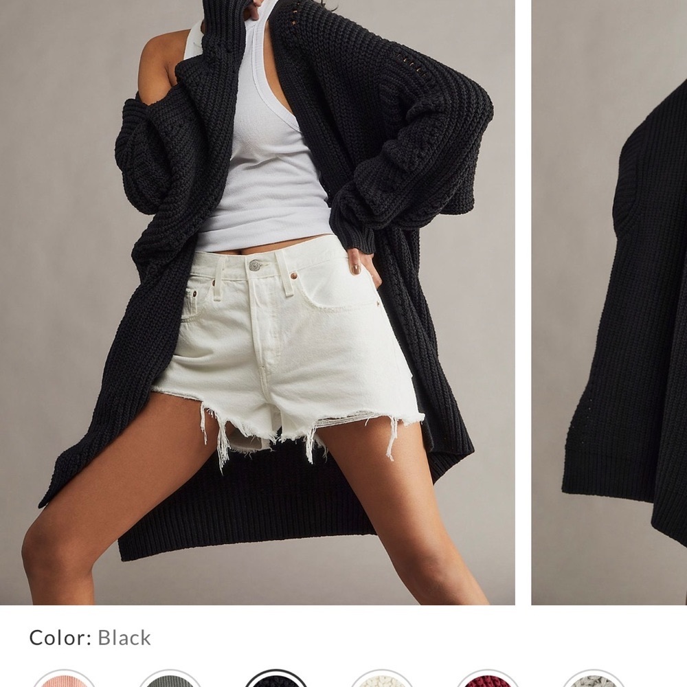Free People Black Chunky Open-Front Knit Cardigan